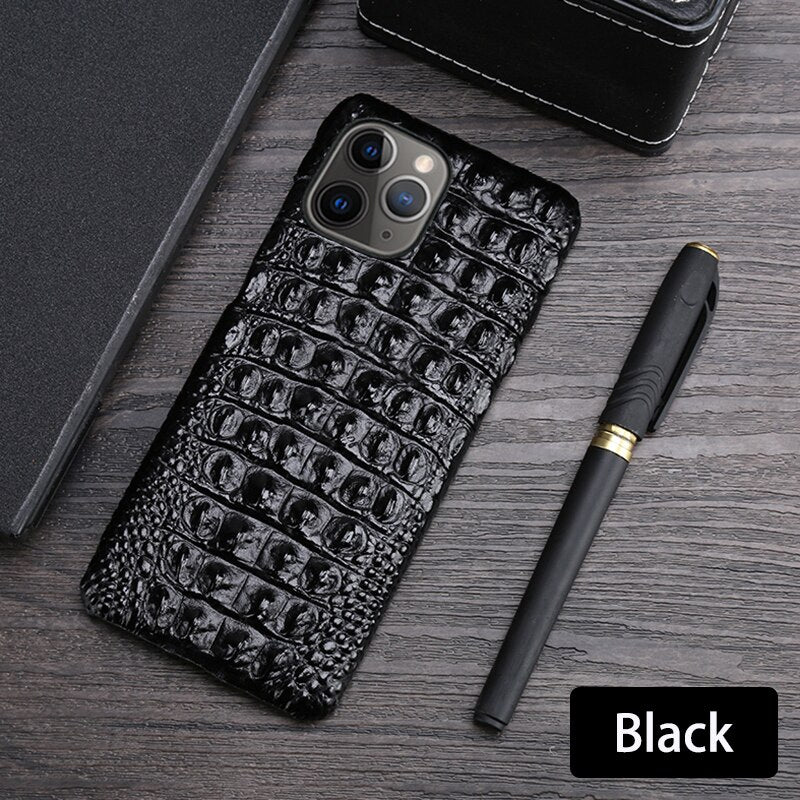 Real Leather "Crocodile" iPhone Case (Black)