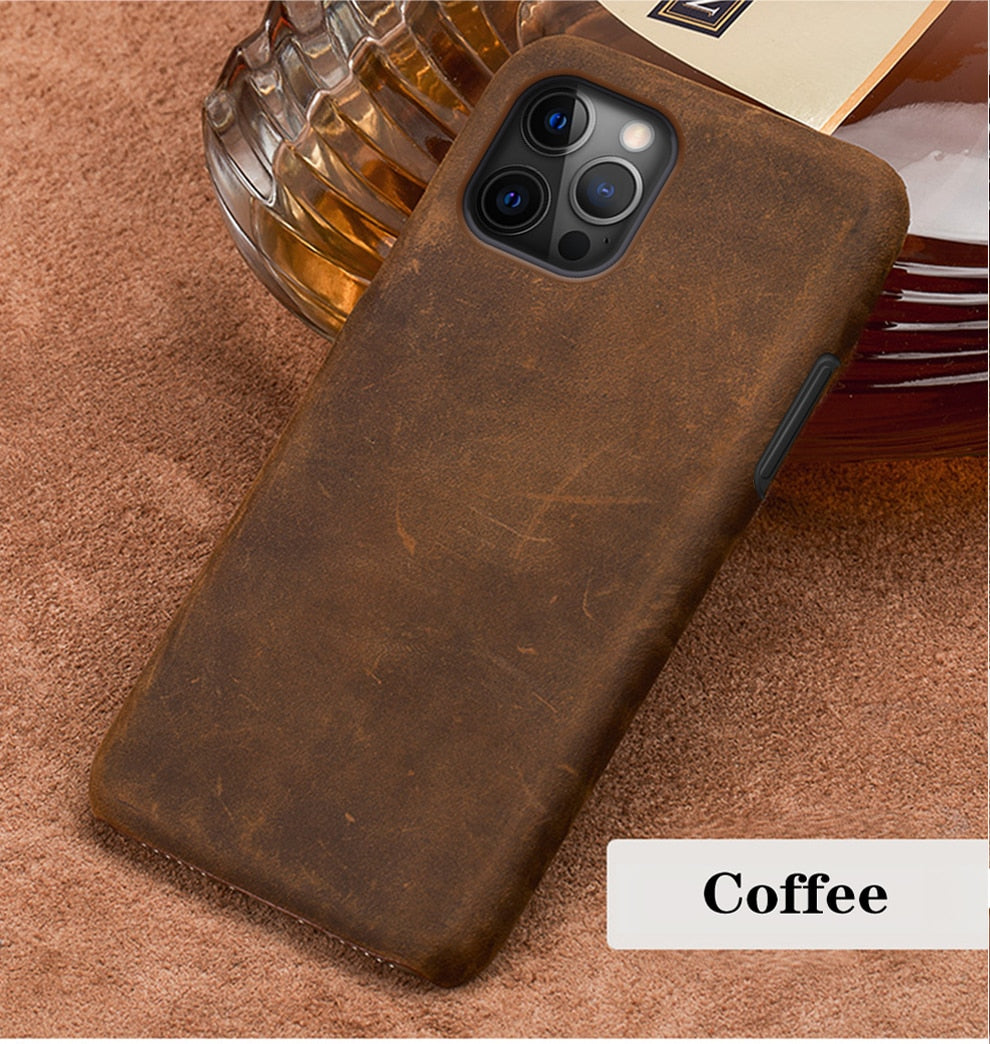 Genuine Leather "Horse Pattern" iPhone Case (Coffee)