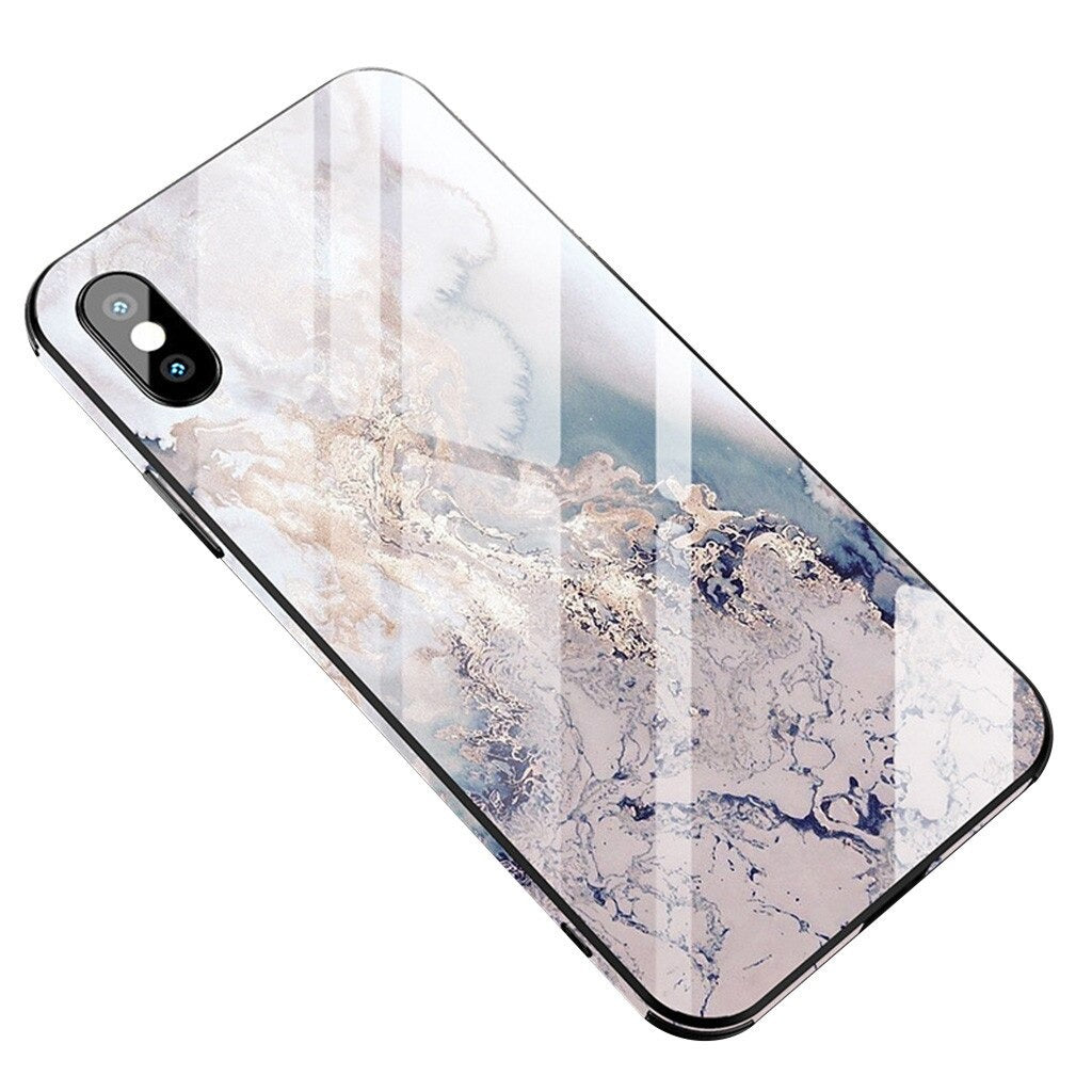 Luxury Marble Tempered Glass iPhone Case (Pure Clouds)