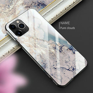 Luxury Marble Tempered Glass iPhone Case (Pure Clouds)