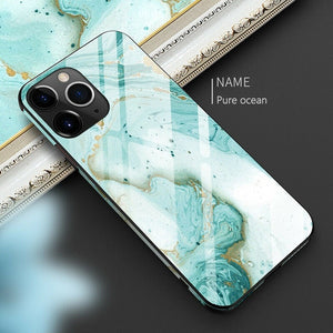 Luxury Marble Tempered Glass iPhone Case (Pure Ocean)