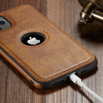 Load image into Gallery viewer, Leather &quot;Logo Hole&quot; iPhone Case (Brown)
