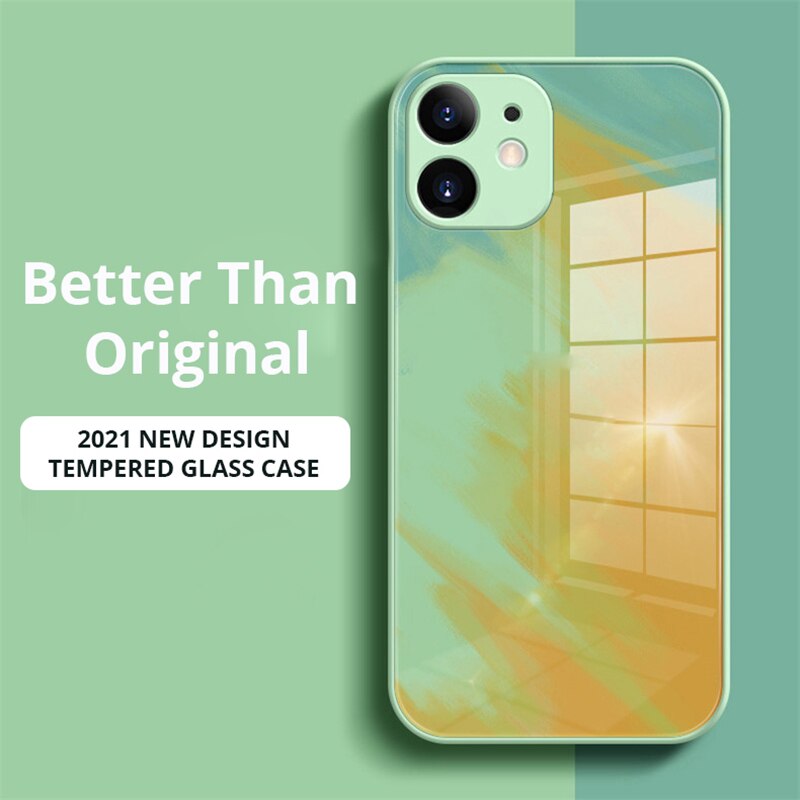 "Watercolor" Tempered Glass iPhone Case (Green)
